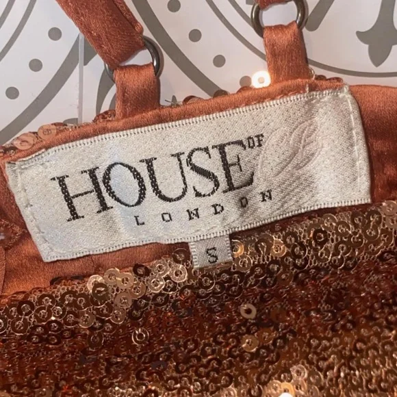 House of CB London Harley Lace Up Sequin Cocktail Mini Dress In Rose Gold - Picture 5 of 12